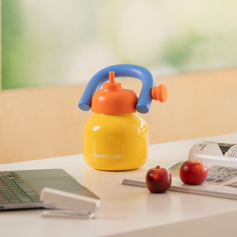 Жовта термочашка LinLin Pot з нержавіючої сталі та силіконовою трубочкою