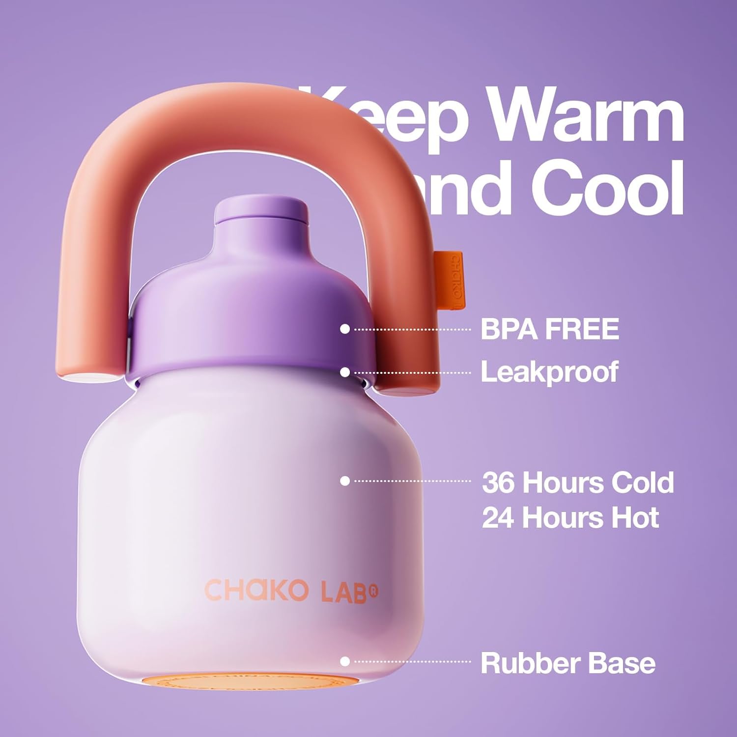 Термочашка LinLin Pot пурпурна з силіконовою трубочкою та ручкою